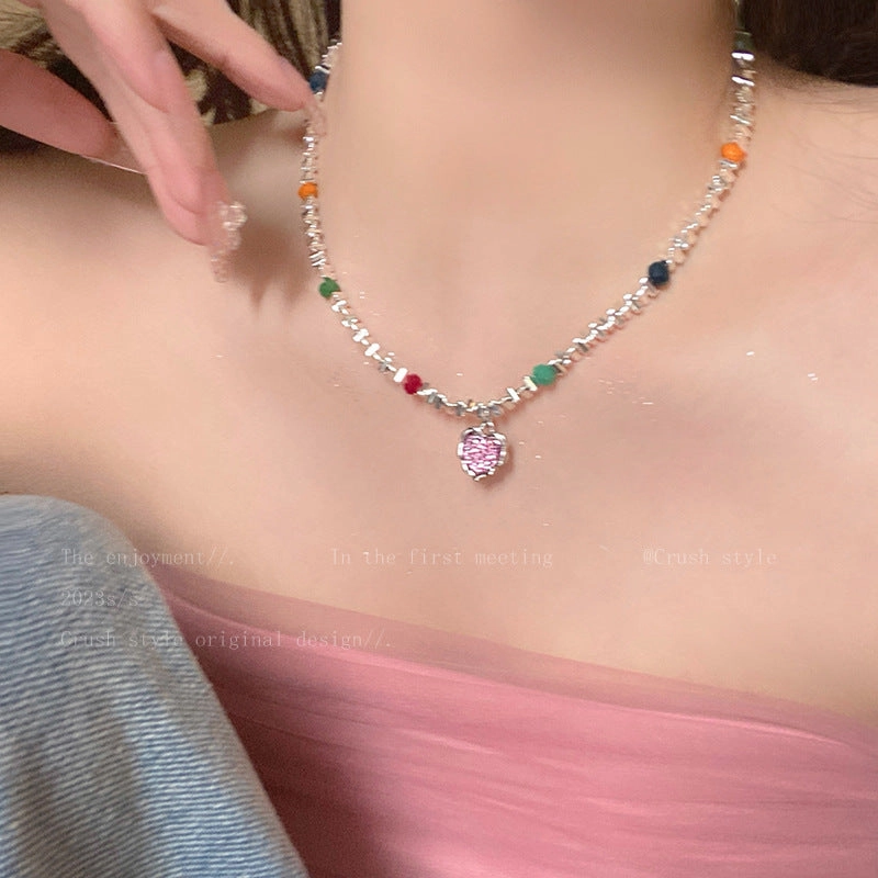 Wholesale Colored Love Broken Silver Alloy Necklaces
