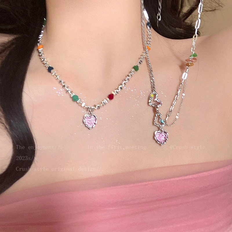 Wholesale Colored Love Broken Silver Alloy Necklaces