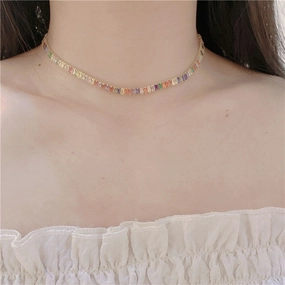 Wholesale Colored Zircon Can Pull Adjust Copper Necklaces
