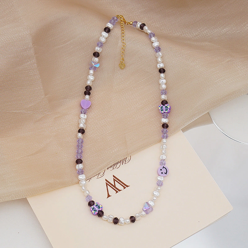 Wholesale Colorful Beaded Purple Crystal Pearl Necklaces