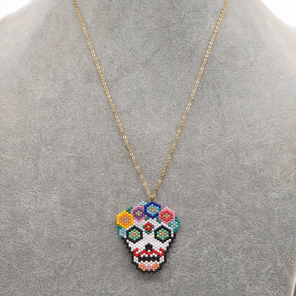 Wholesale Colorful Beaded Skull Necklaces