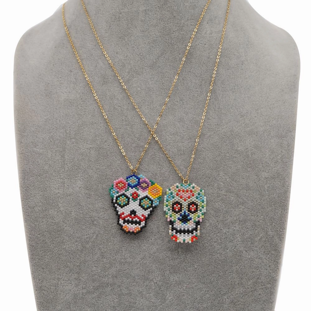 Wholesale Colorful Beaded Skull Necklaces