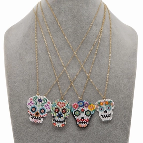 Wholesale Colorful Beaded Skull Necklaces