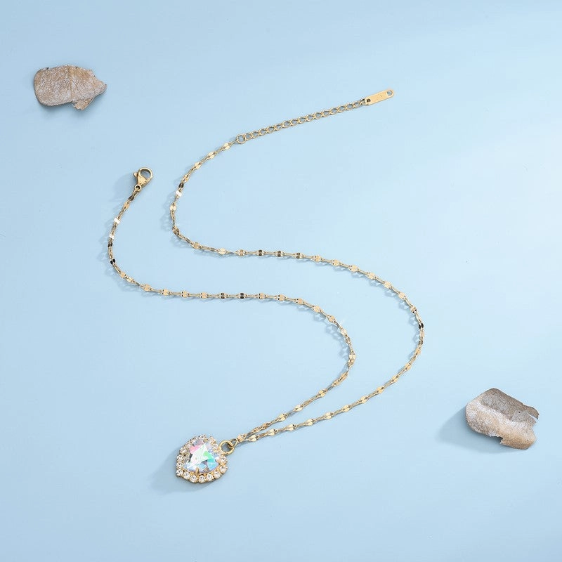Wholesale Colorful Crystal Love Diamond Titanium Steel Necklace Clavicle Chain