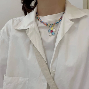 Wholesale Colorful Double Layer Beaded Flower Butterfly Necklaces