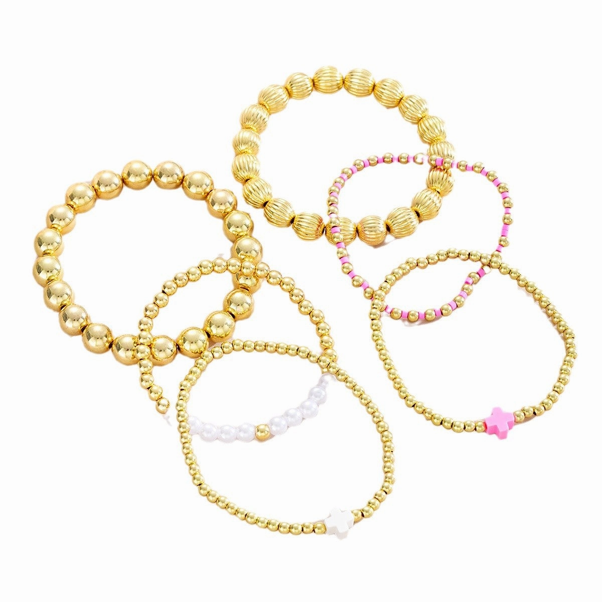 Wholesale Colorful Fashion Dopamine Cross Pearl Bracelet 6-piece Set