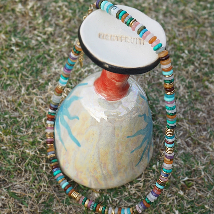 Wholesale Colorful Frisbee Mixed Color Natural Stone Necklaces
