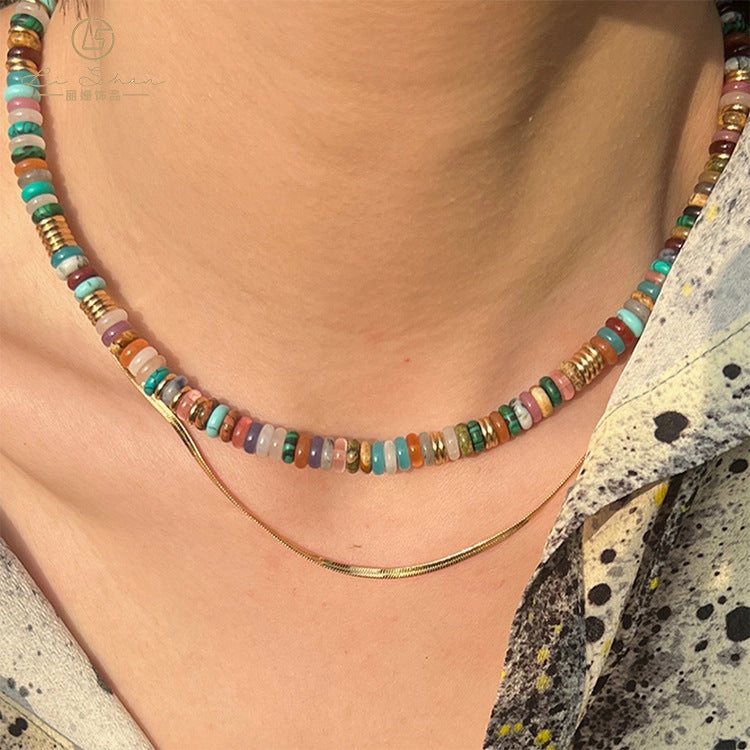 Wholesale Colorful Frisbee Mixed Color Natural Stone Necklaces