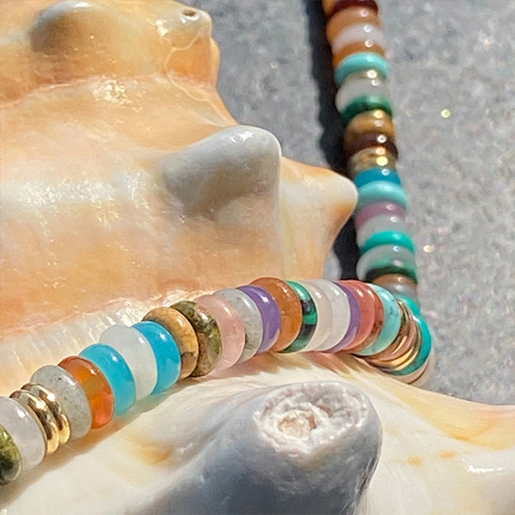 Wholesale Colorful Frisbee Mixed Color Natural Stone Necklaces
