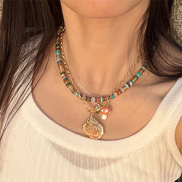 Wholesale Colorful Frisbee Mixed Color Natural Stone Necklaces