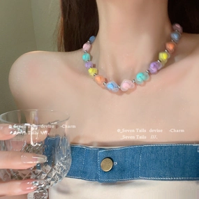 Wholesale Colorful Heart Beads Alloy Necklaces