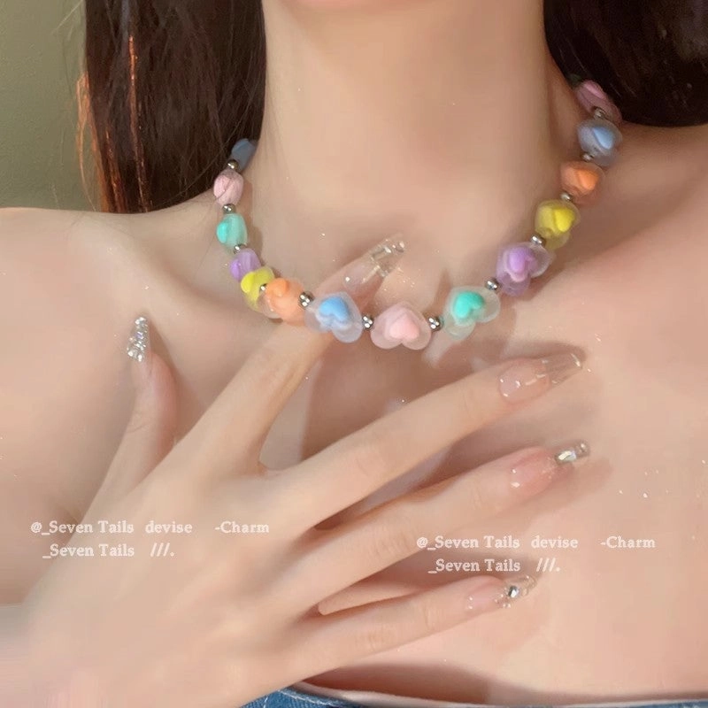 Wholesale Colorful Heart Beads Alloy Necklaces