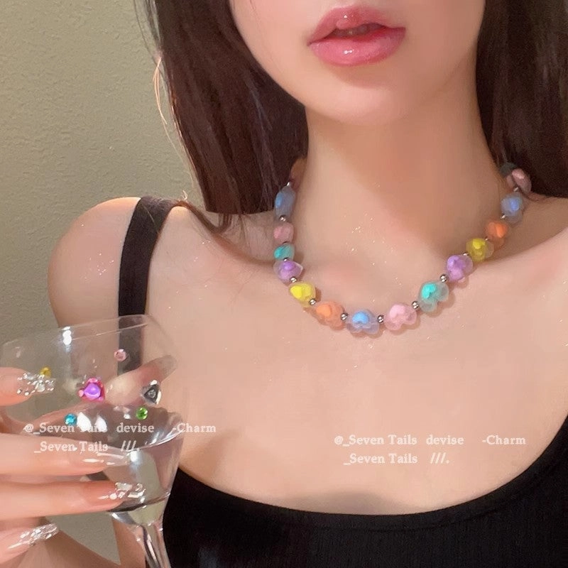 Wholesale Colorful Heart Beads Alloy Necklaces