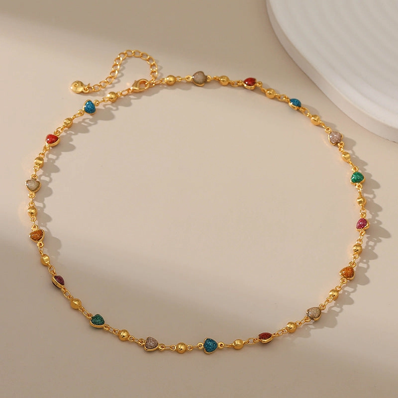 Wholesale Colorful Love Gold Plated Clavicle Chain Necklace