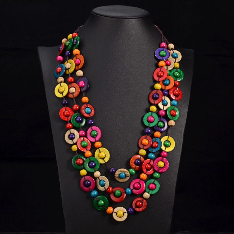 Wholesale Colorful Multilayer Wooden Necklaces