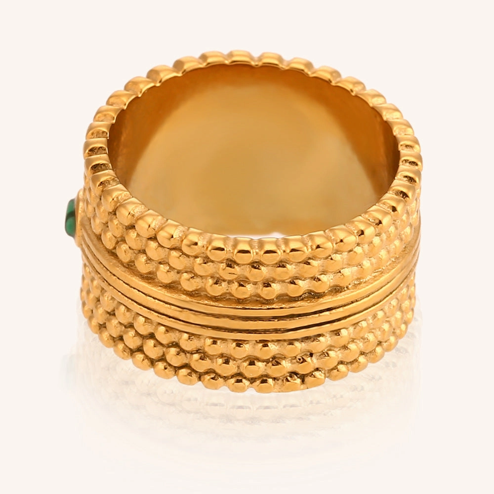 Wholesale Colorful Natural Stone Polka Dot Stainless Steel Gold Plated Rings