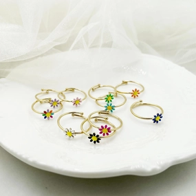 Wholesale Colorful Oil Drip Sunflower Adjustable Titanium Steel Ring