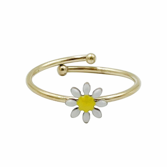 Wholesale Colorful Oil Drip Sunflower Adjustable Titanium Steel Ring
