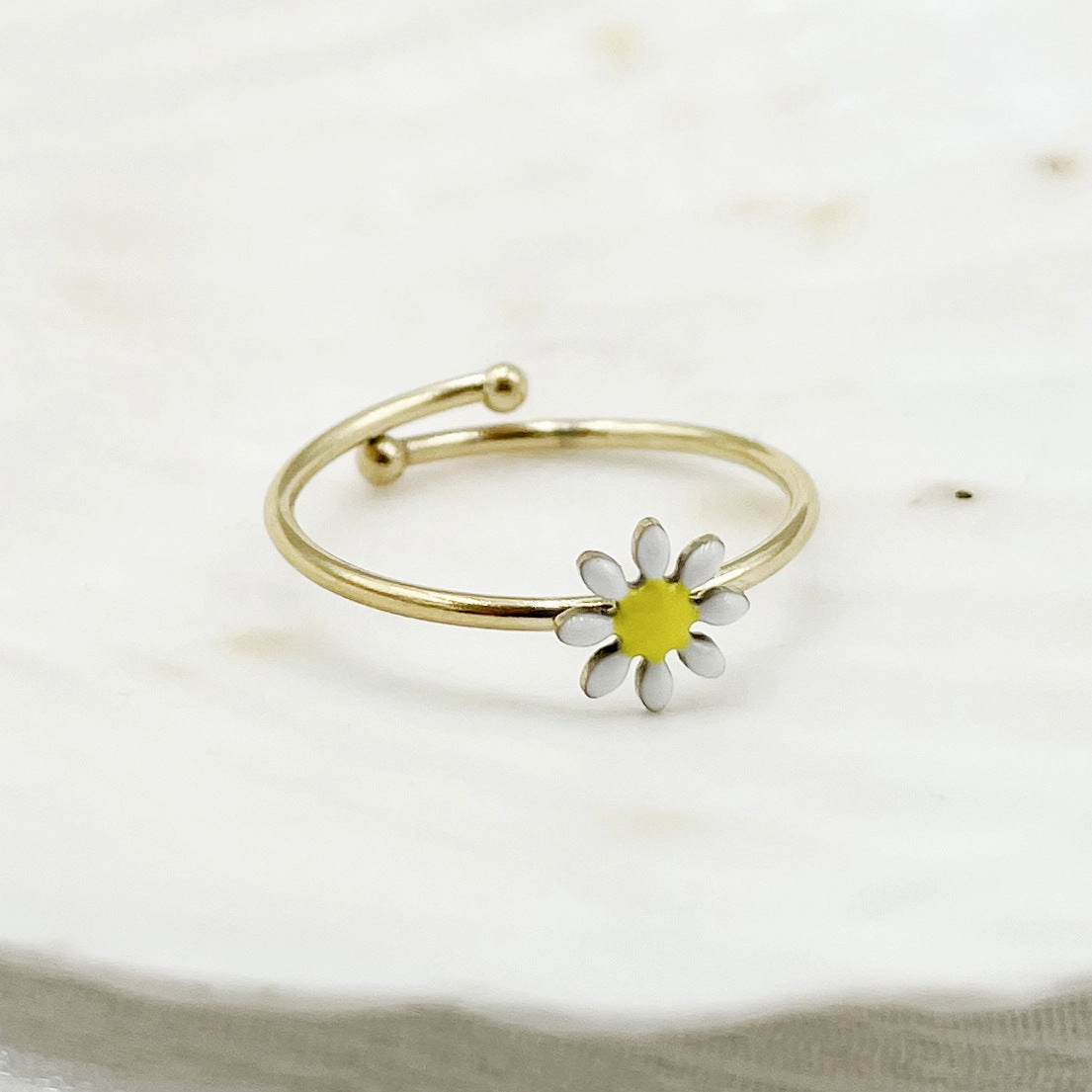 Wholesale Colorful Oil Drip Sunflower Adjustable Titanium Steel Ring