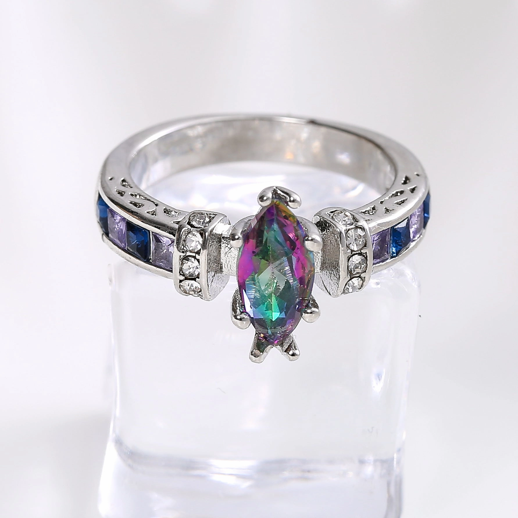 Wholesale Colorful Oval Zircon Metal Rings