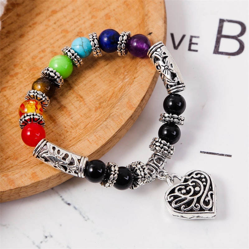 Wholesale Colorful Peach Heart Natural Stone Bracelets