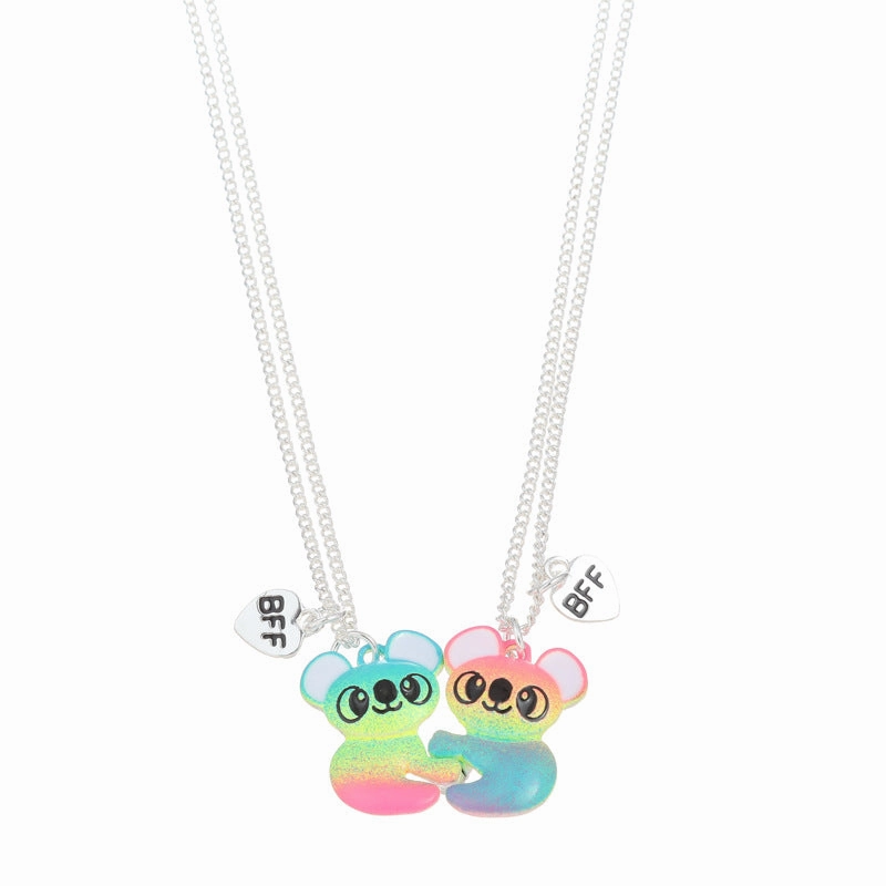 Wholesale Colorful Raccoon BFF Kids Alloy Spray Paint Drops Oil Magnet Pendant Necklaces Set