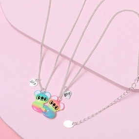 Wholesale Colorful Raccoon BFF Kids Alloy Spray Paint Drops Oil Magnet Pendant Necklaces Set
