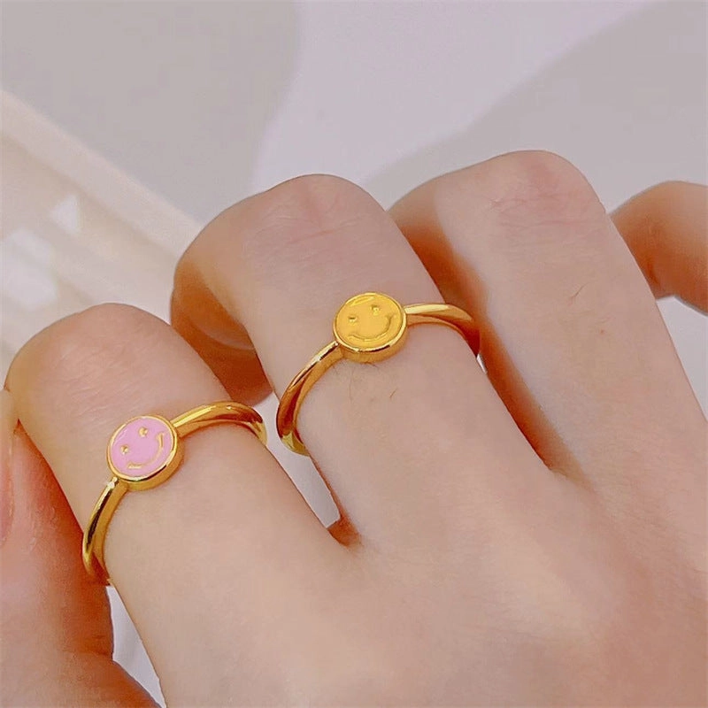 Wholesale Colorful Smiling Face Copper Rings