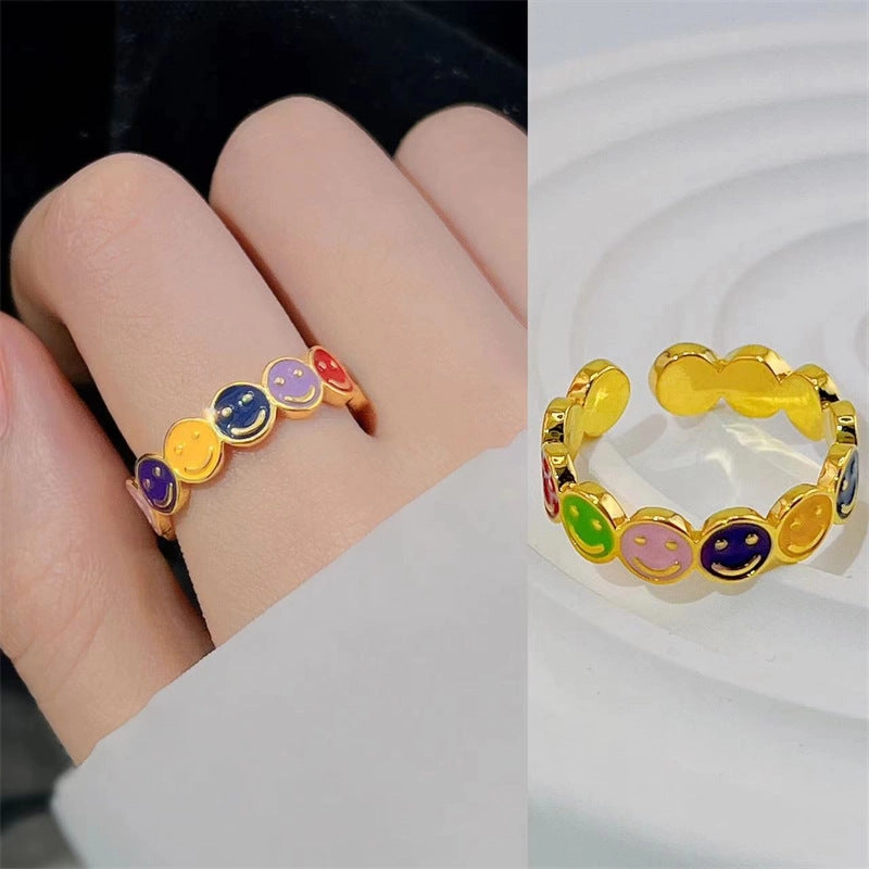 Wholesale Colorful Smiling Face Copper Rings