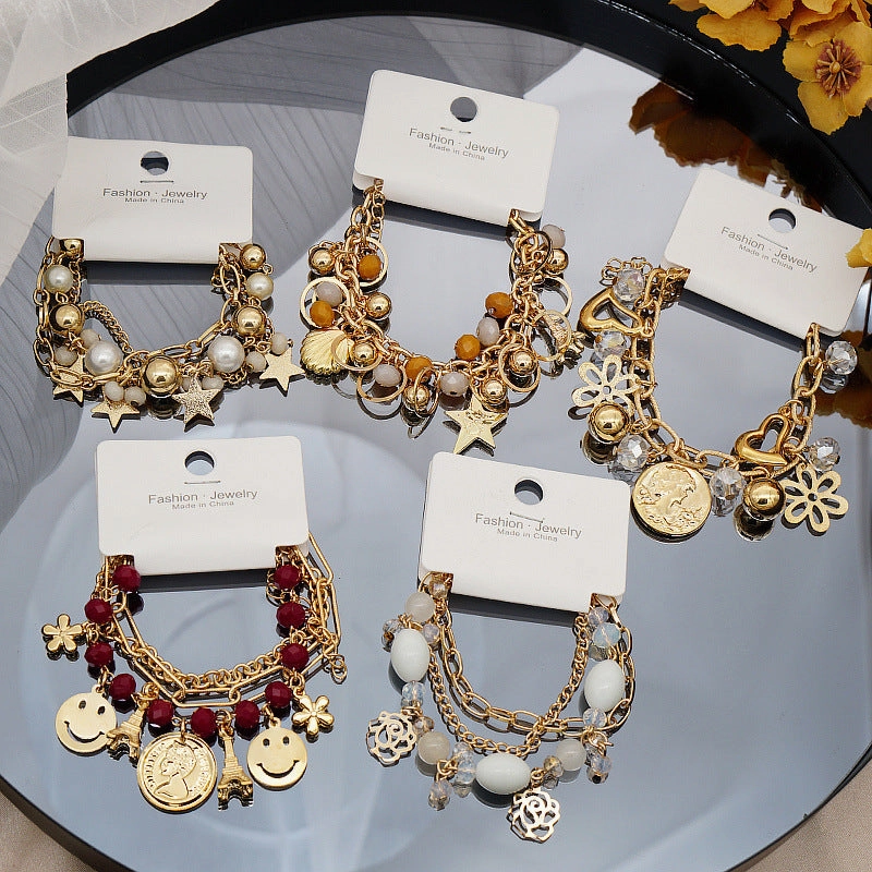 Wholesale Colorful Star Smiley Face Pendant Multilayer Beaded Bracelet