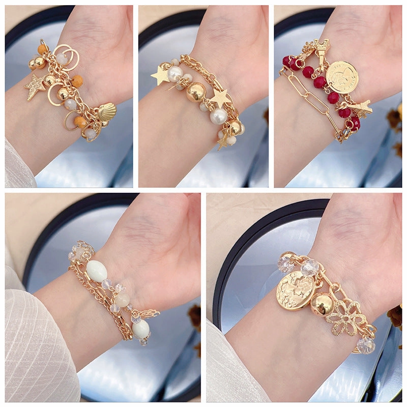 Wholesale Colorful Star Smiley Face Pendant Multilayer Beaded Bracelet
