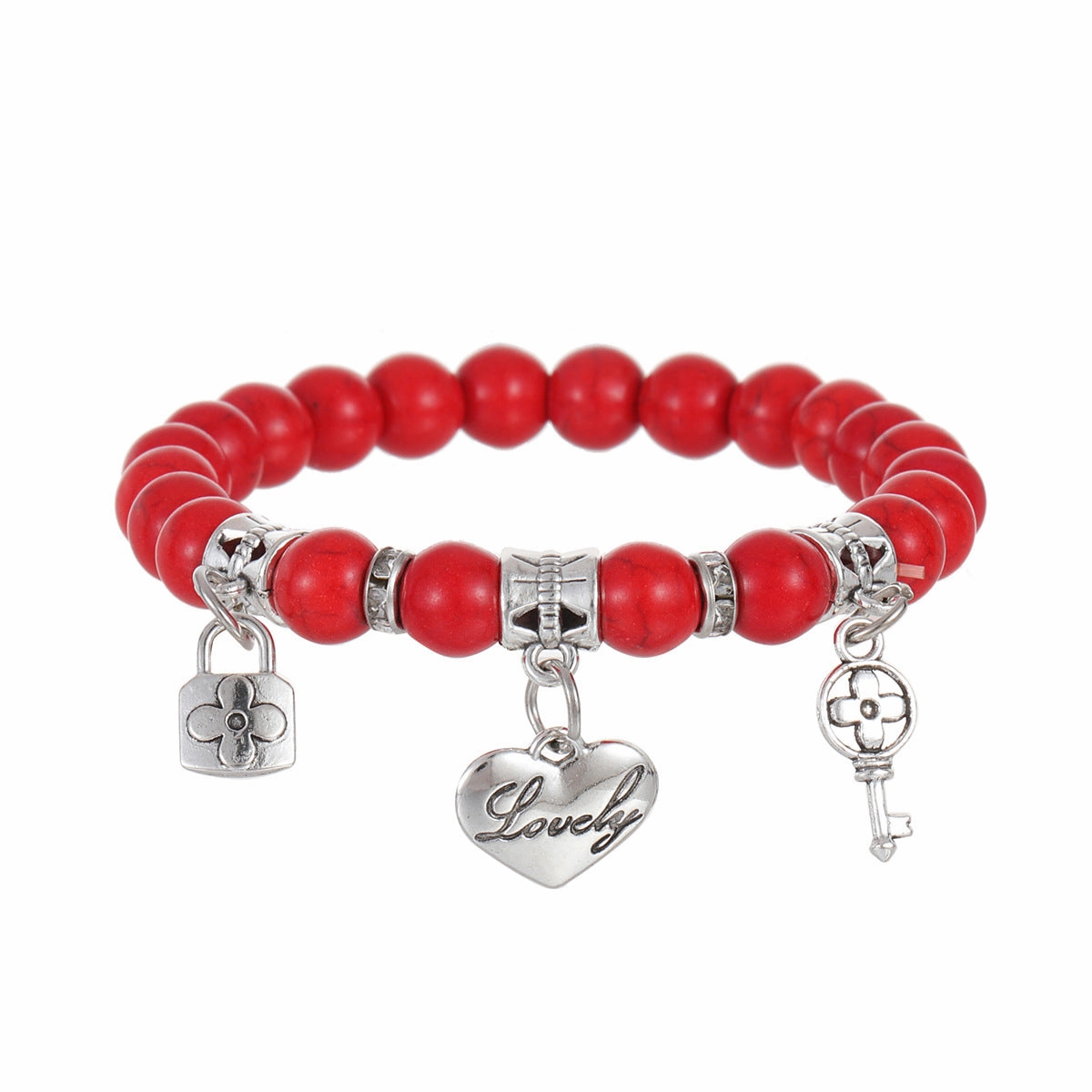Wholesale Colorful Turquoise Beaded Key Lock Love Heart Pendant Bracelet