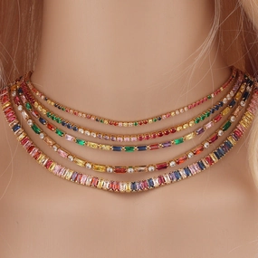 Wholesale Colorful Zircon Colorful Multicolor Zircon Claw Chain Necklaces