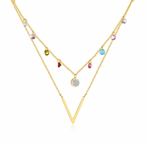 Wholesale Colorful Zircon Double Layer Titanium Steel Necklace