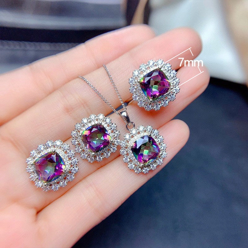 Wholesale Colorful Zircon Necklace Earrings Ring Set OLY-RS-Caoshi003