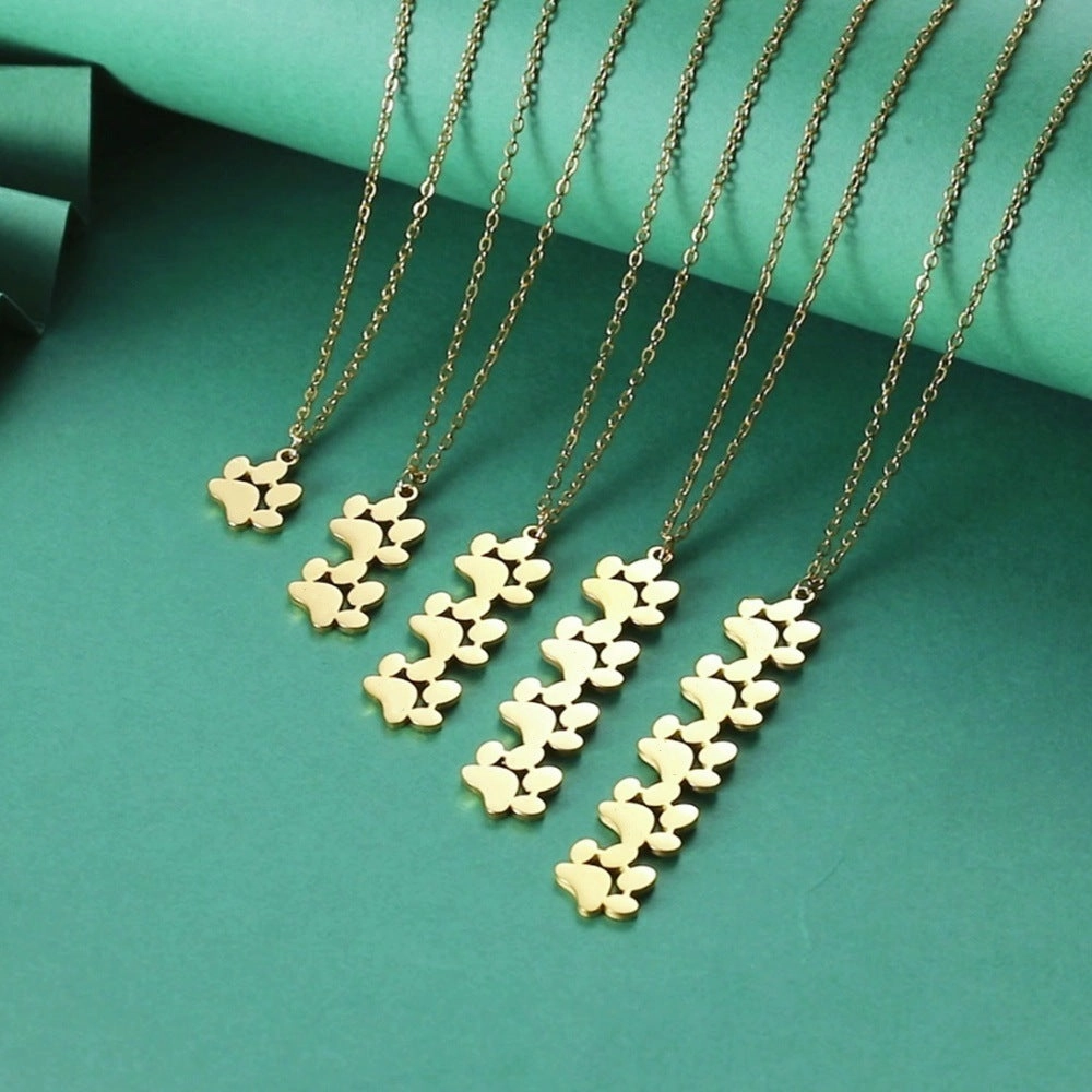 Wholesale Continuous Cat Paw Animal Footprint Pendant Stainless Steel Necklace