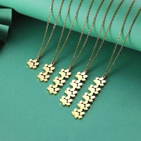 Wholesale Continuous Cat Paw Animal Footprint Pendant Stainless Steel Necklace