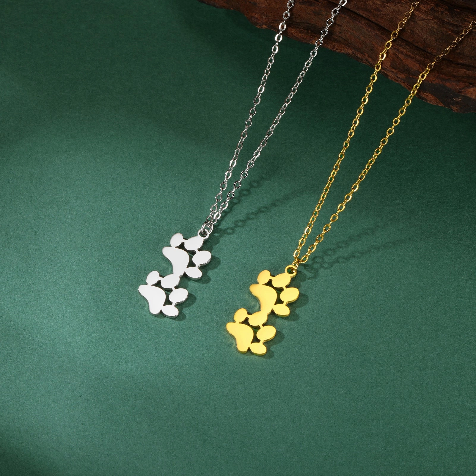Wholesale Continuous Cat Paw Animal Footprint Pendant Stainless Steel Necklace