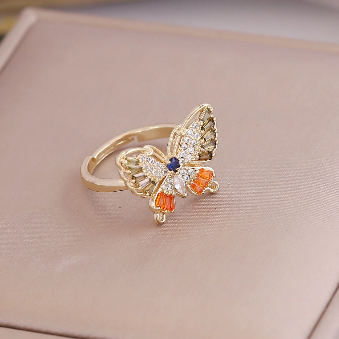 Wholesale Copper 18K Gold Multicolor Zircon Butterfly Ring