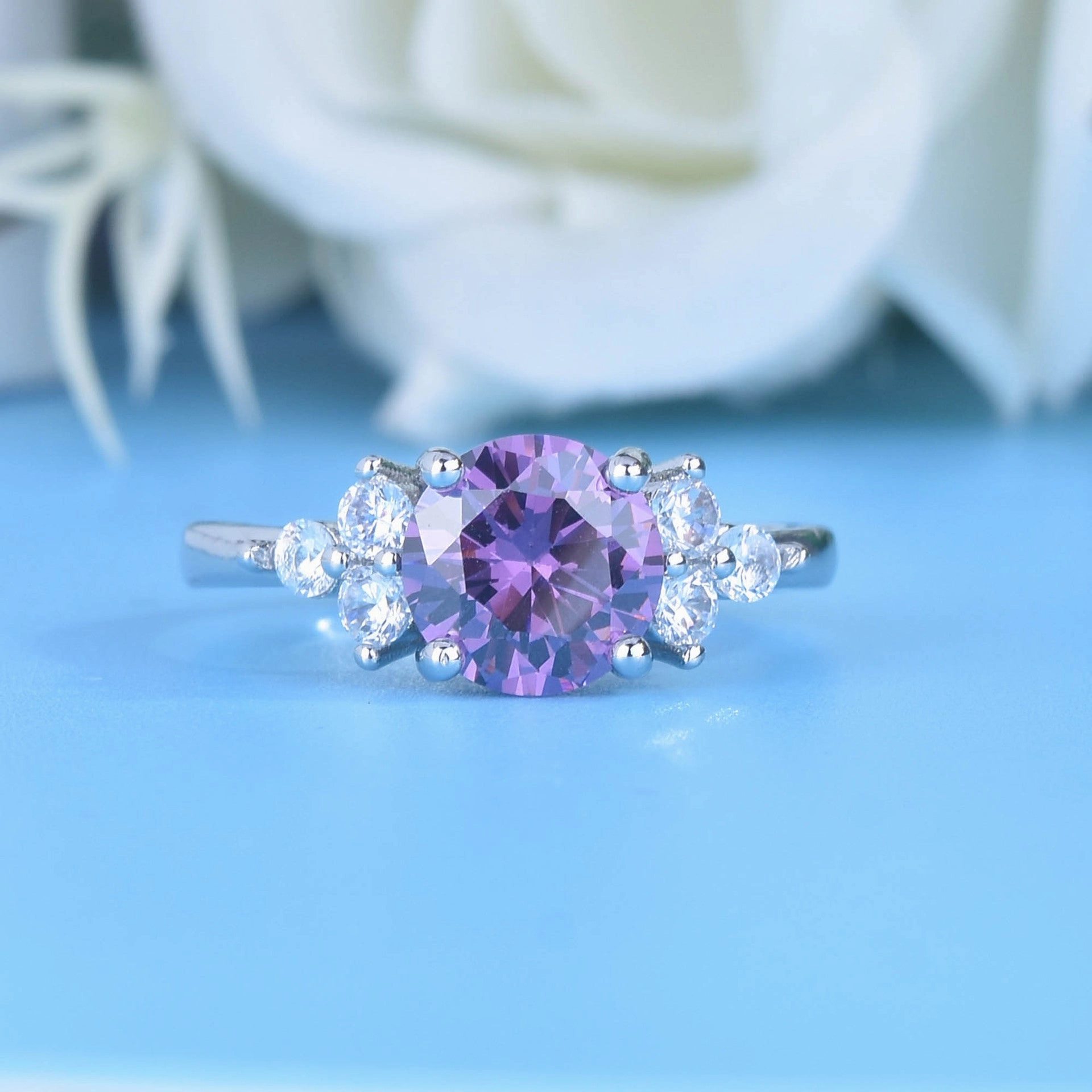 Wholesale Copper 1 Carat Purple Diamond Ring