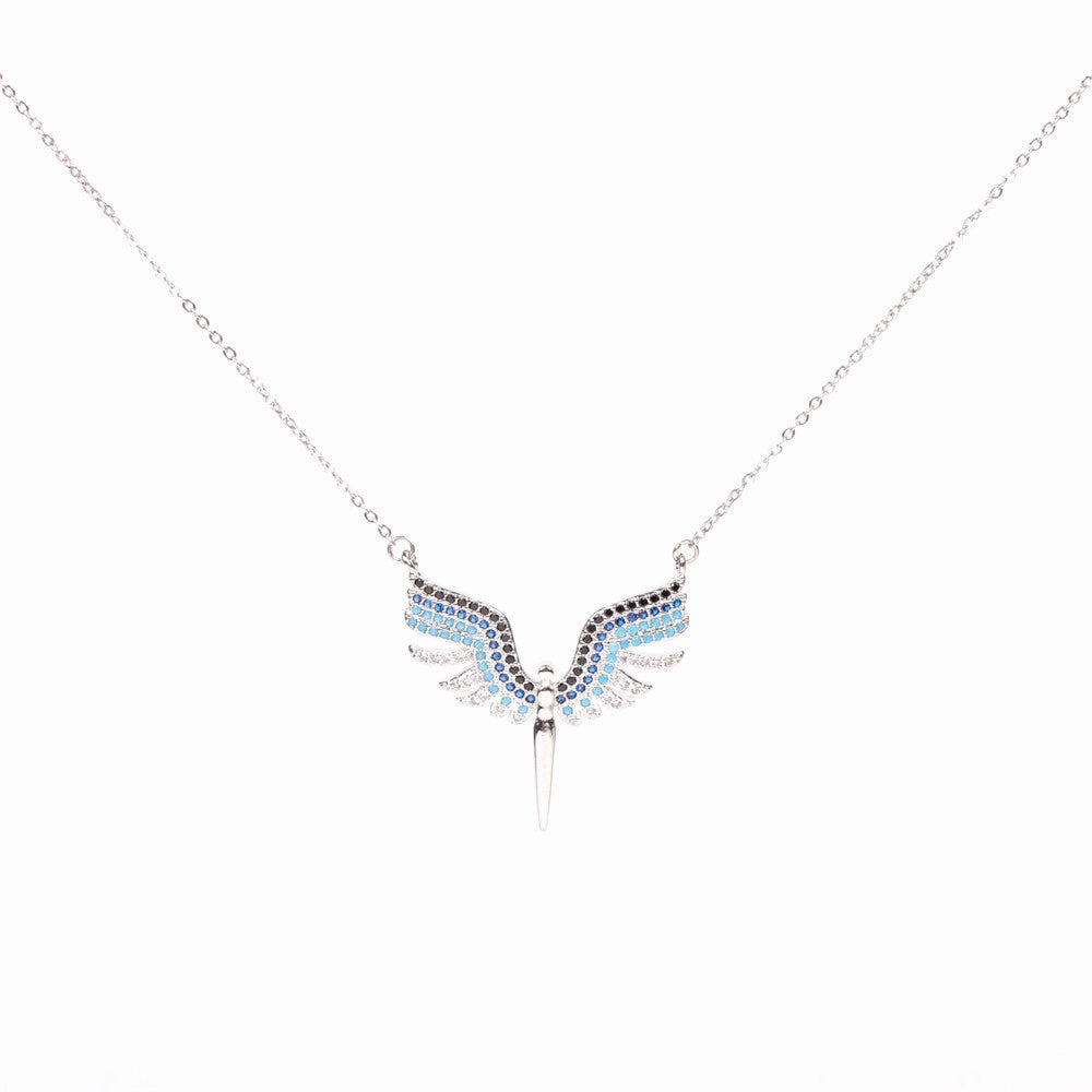 Wholesale Copper Diamond Angel Wings Pendant Creative Necklace