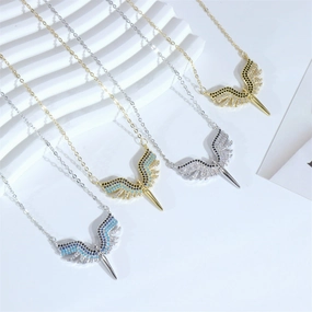 Wholesale Copper Diamond Angel Wings Pendant Creative Necklace