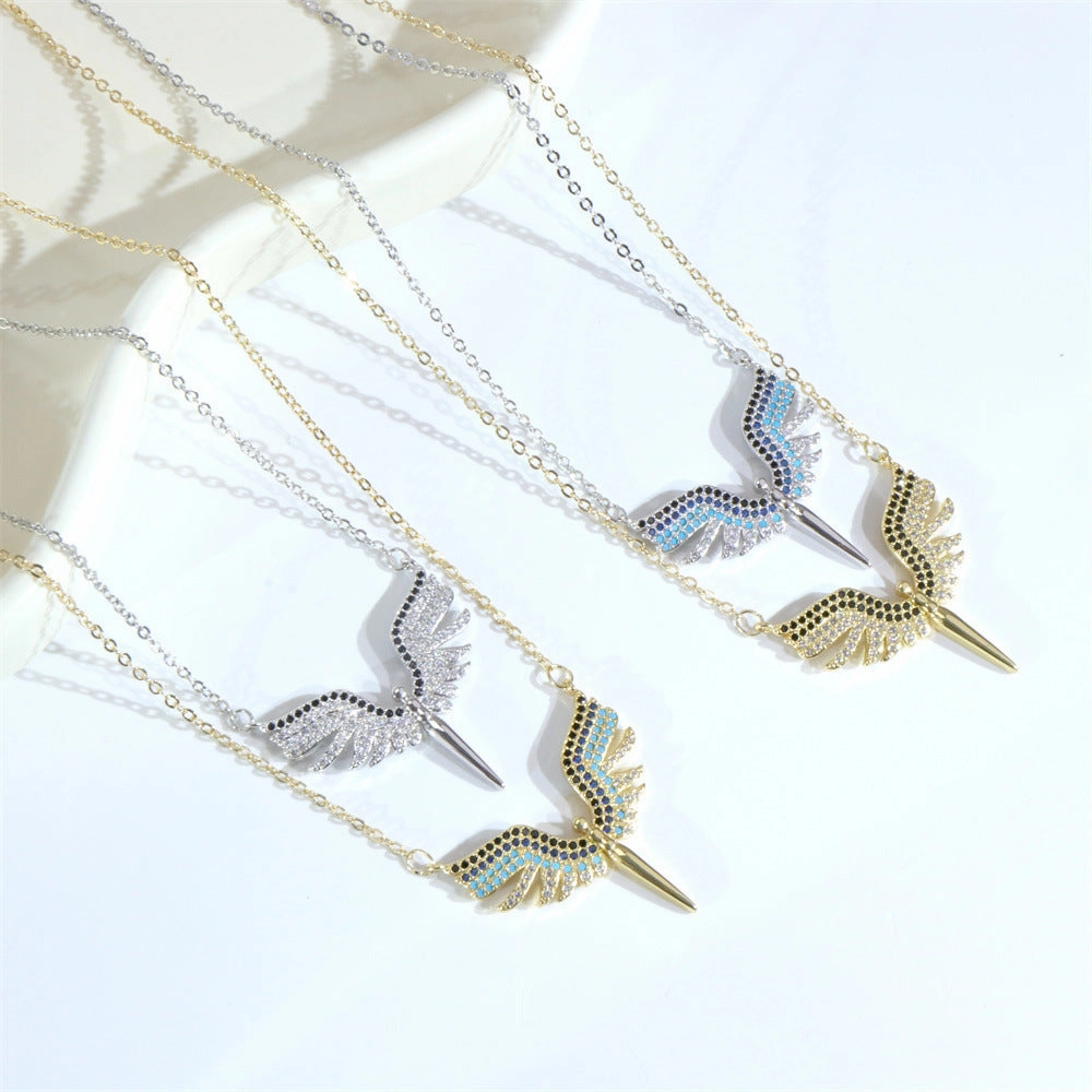 Wholesale Copper Diamond Angel Wings Pendant Creative Necklace