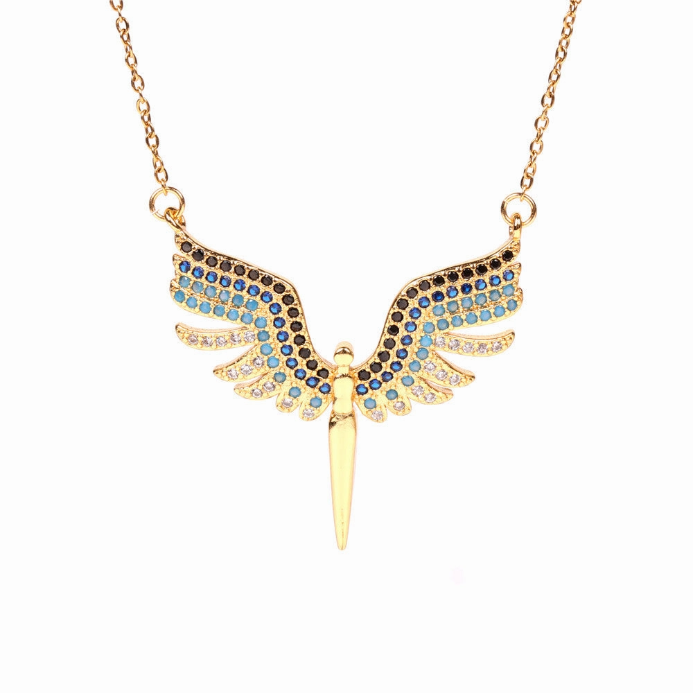 Wholesale Copper Diamond Angel Wings Pendant Creative Necklace