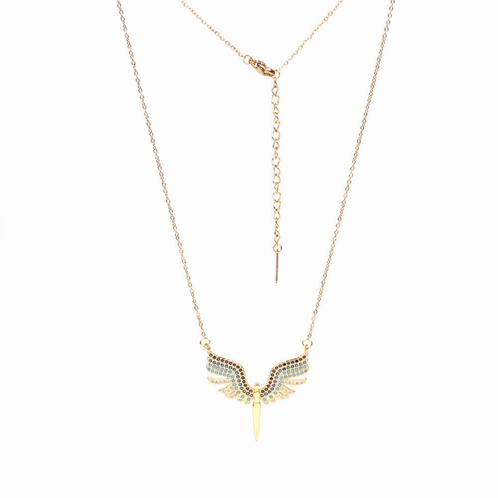 Wholesale Copper Diamond Angel Wings Pendant Creative Necklace