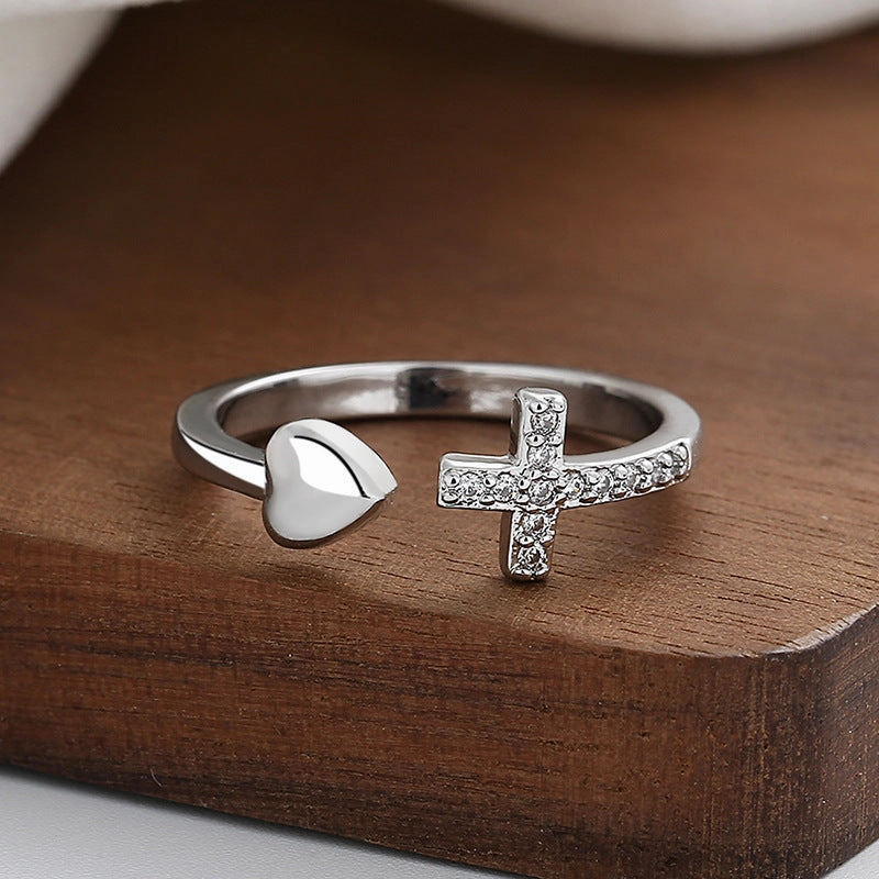 Wholesale Copper Diamond Cross Heart Open Ring
