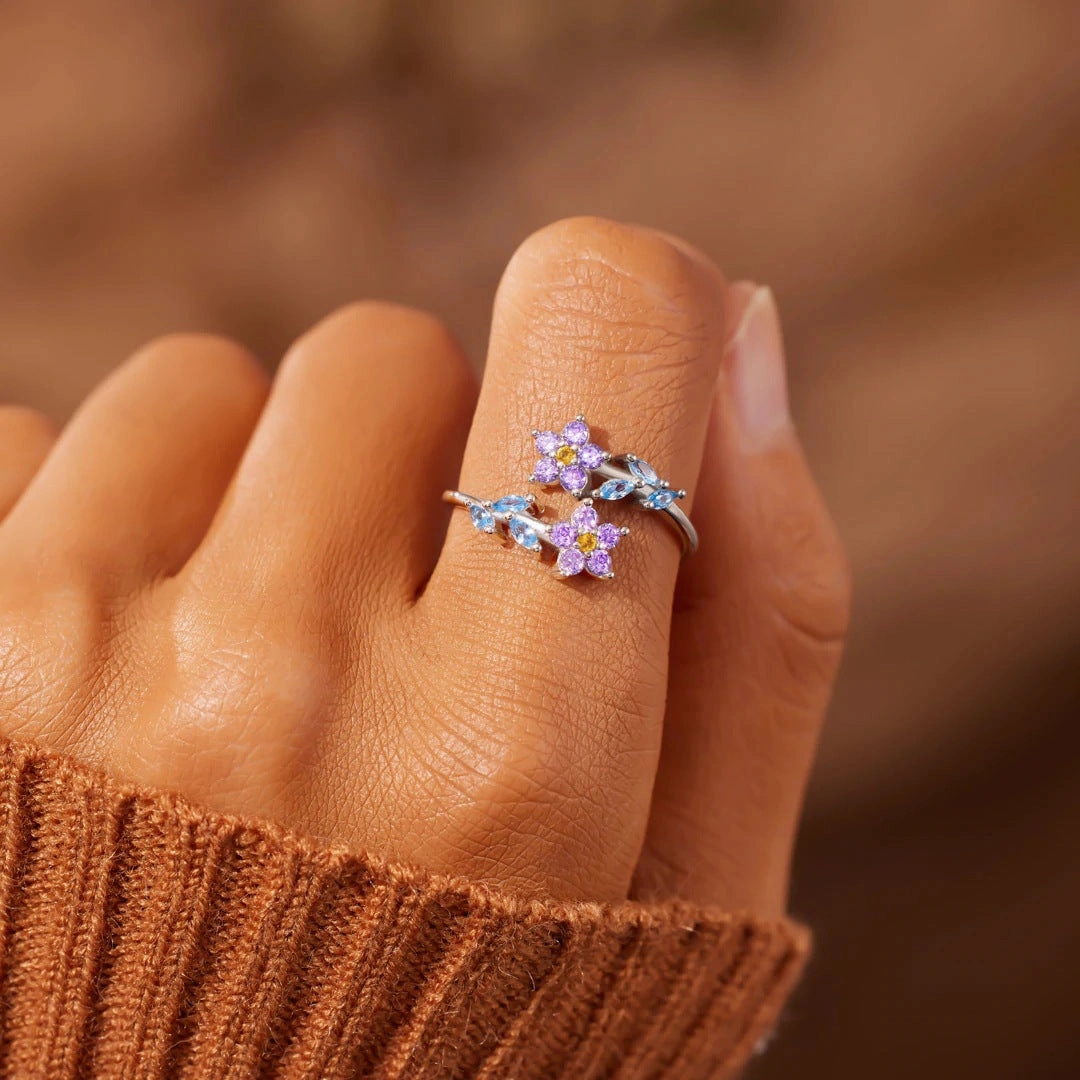 Wholesale Copper Flower Leaves Open Ring