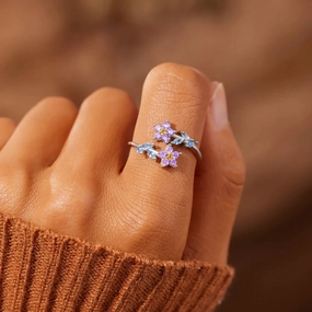Wholesale Copper Flower Leaves Open Ring