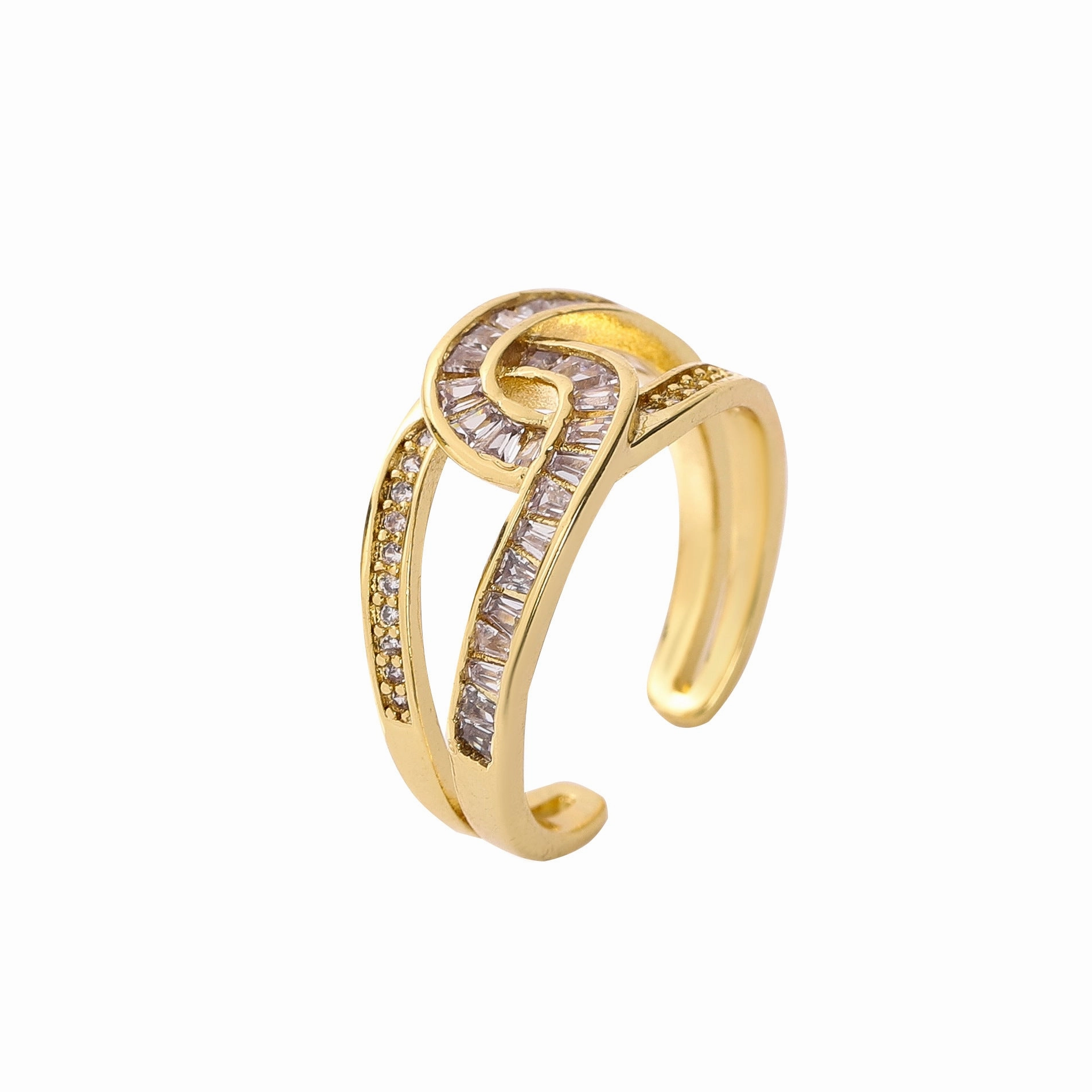 Wholesale Copper Geometric Cross Micropaved Zircon Open Ring
