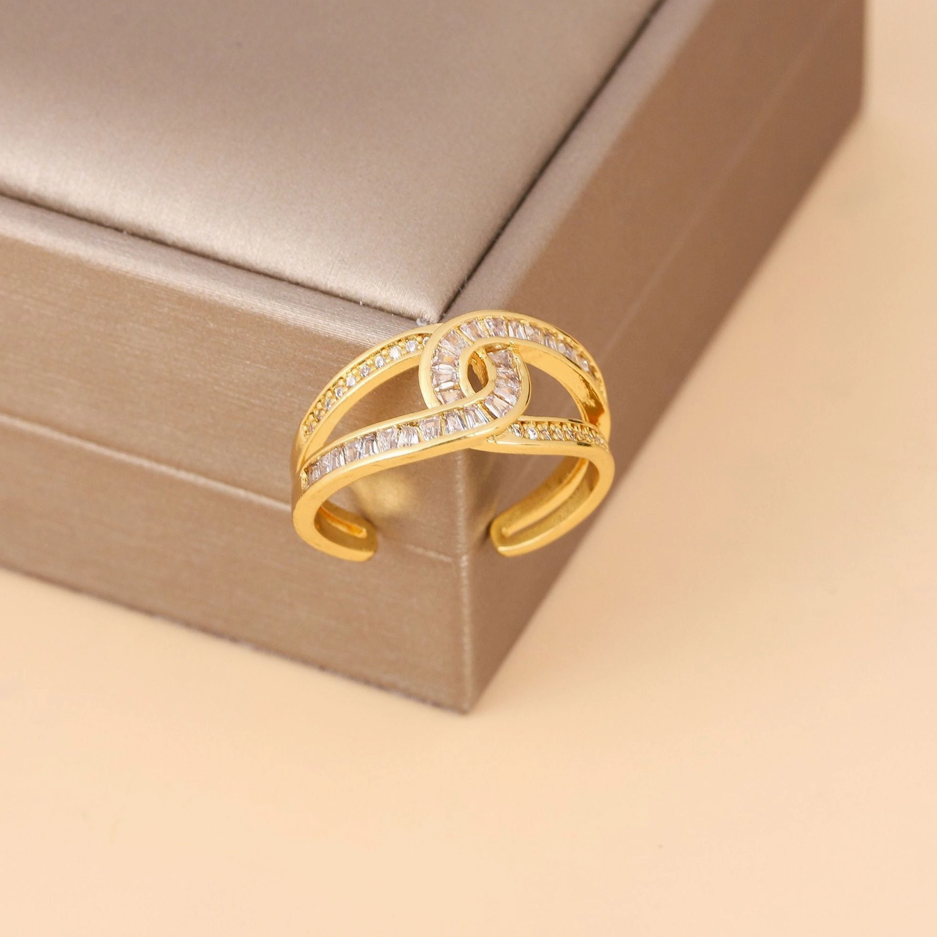 Wholesale Copper Geometric Cross Micropaved Zircon Open Ring